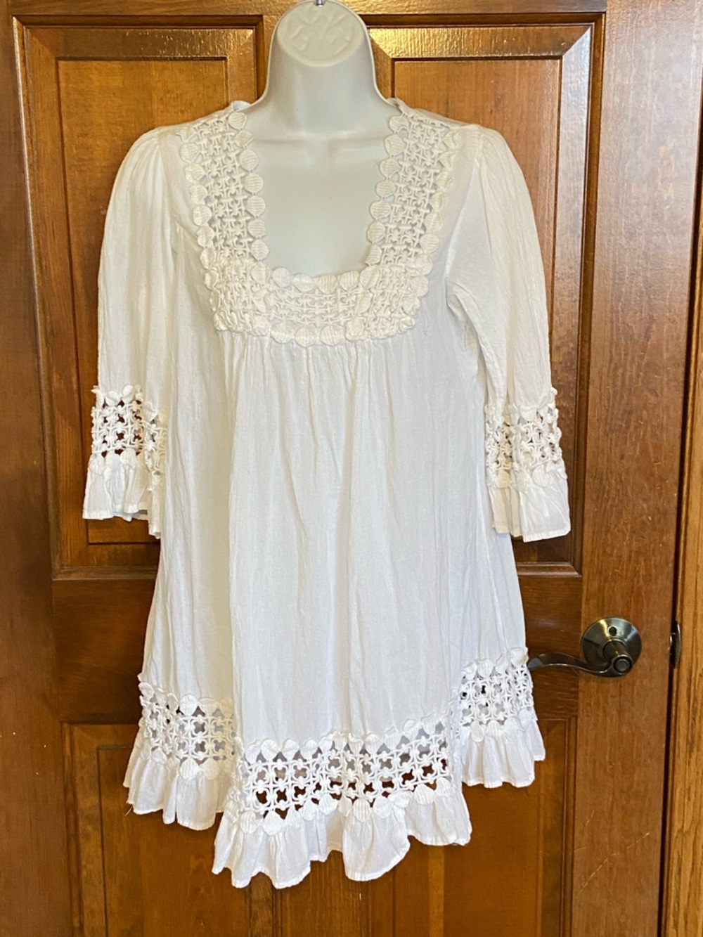 Cute Options BOHO Cotton Beach Cover up Dress Blouse Crochet Lace Size Medium - Picture 4 of 11